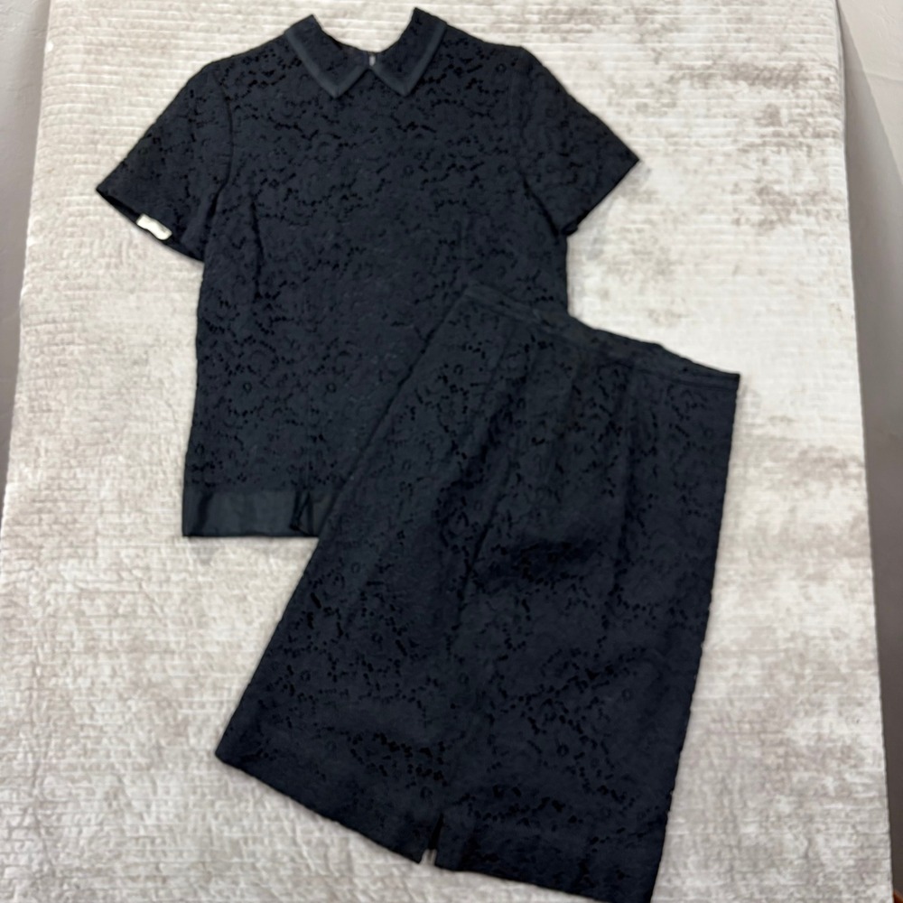 Vintage 60's Jane Compton Black Lace‎ Collar Skirt Set Dark Academia Goth Preppy